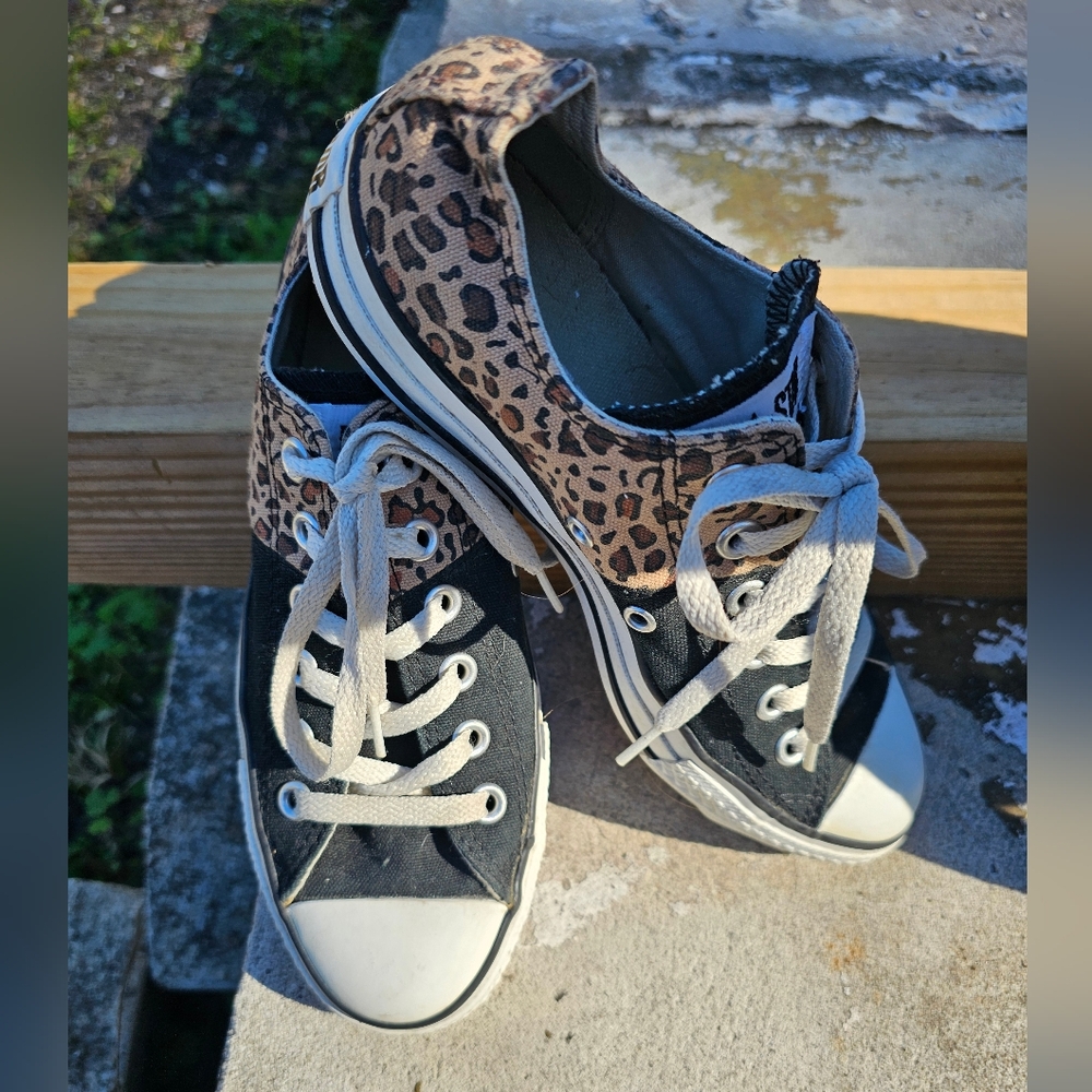 CONVERSE black and leopard print sneakers